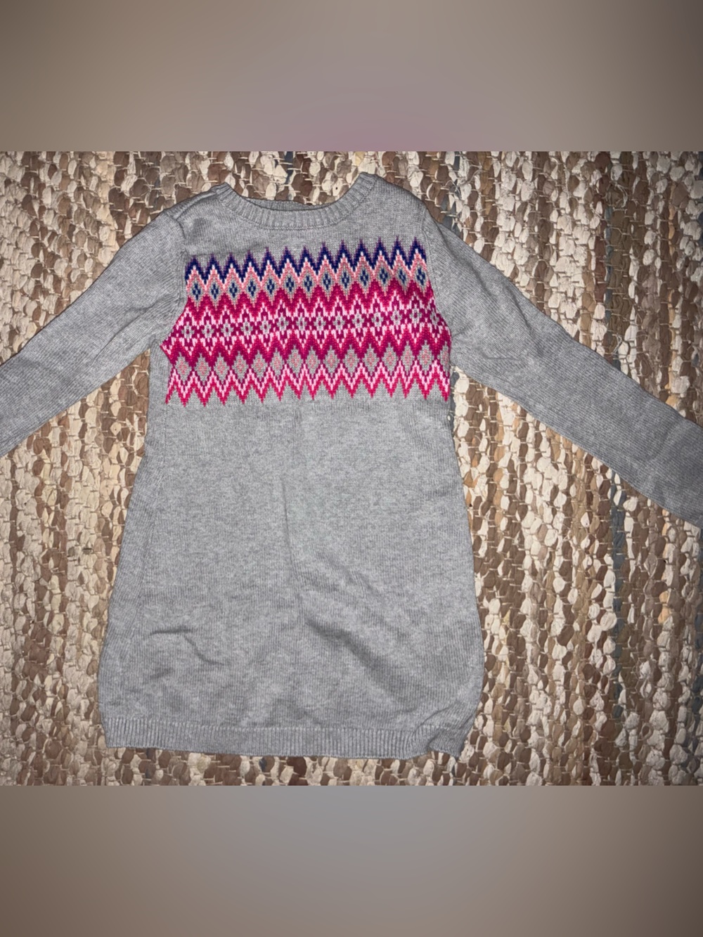 Carter's Gray Crewneck Sweater with Pink Fair Isle Detail
